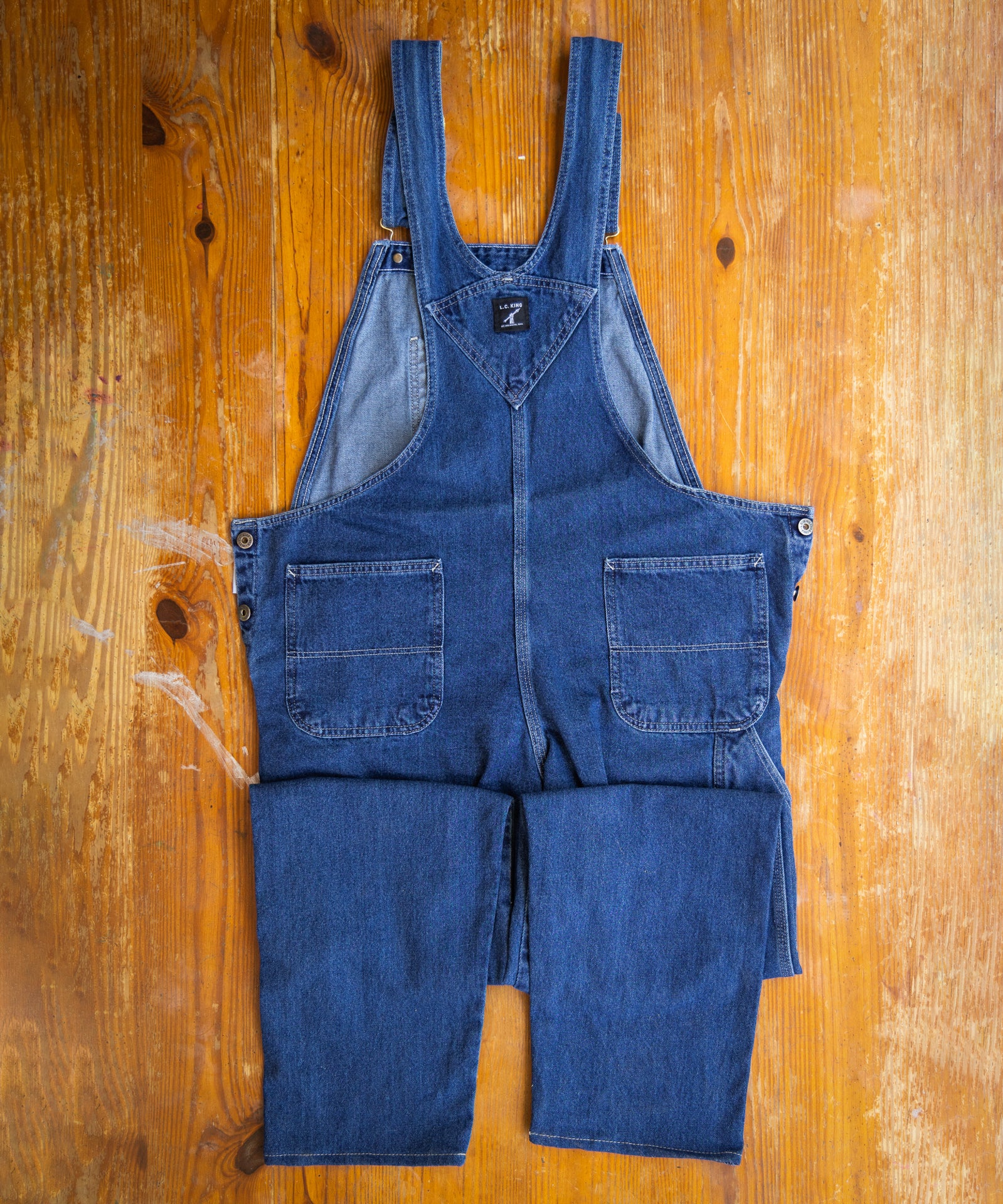 LC King Indigo Denim Tailored Fit High Back Overalls - Washed